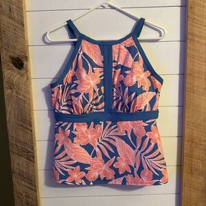 lands end women’s swim  tankini swim top size 16W blue coral  pattern